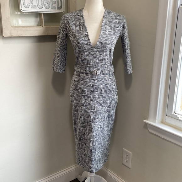 Victoria Beckham Dresses & Skirts - Victoria Beckham Space Dyed Black White Cotton-Blended Belted Sheath Dress